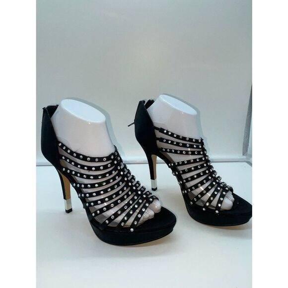 Worthington Silver Tipped Heel Rhinestone Strappy Sandals - Picture 1 of 14